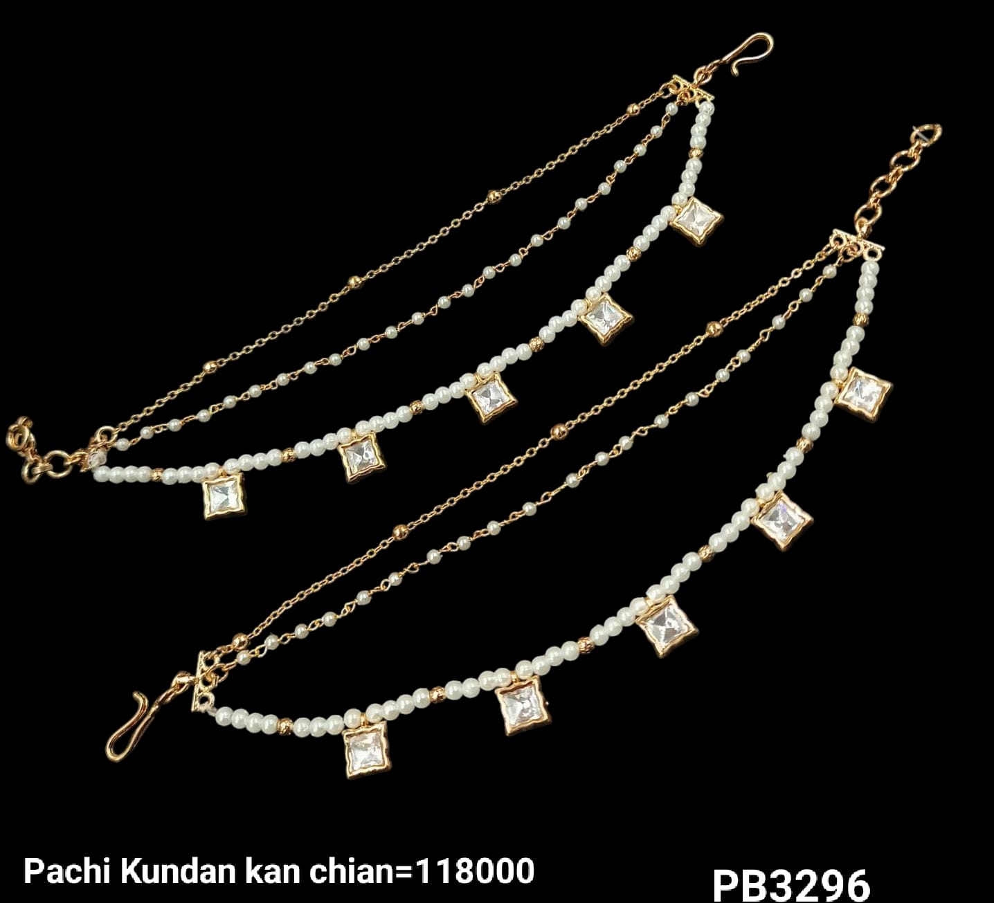 Kundan Gold Plated Long Ear Chain Earring Set